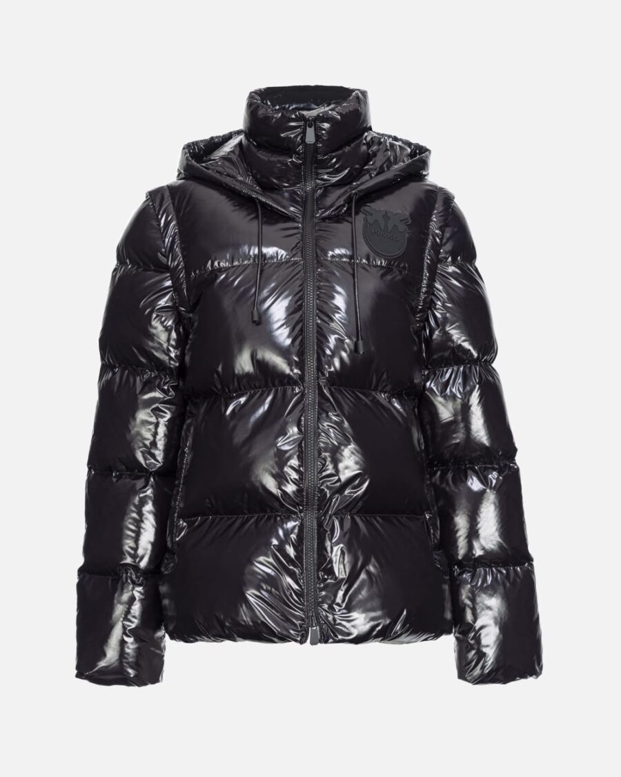 Giacca Imbottita in crystal nylon con patch logo nero limousine