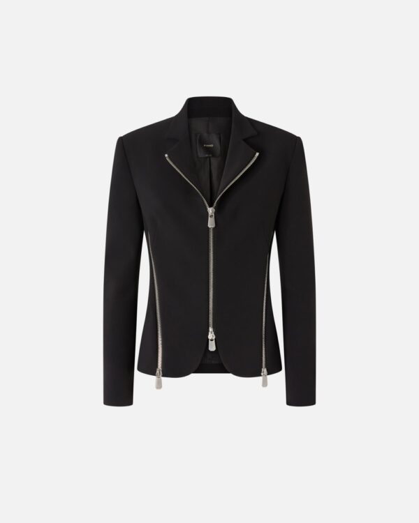 Giacca in tessuto crêpe con zip metalliche nero limousine