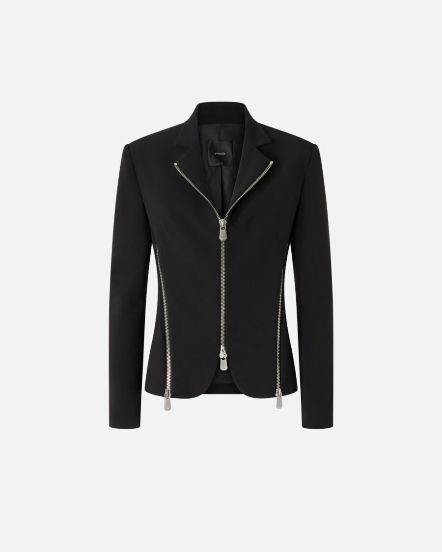 Giacca in tessuto crêpe con zip metalliche nero limousine