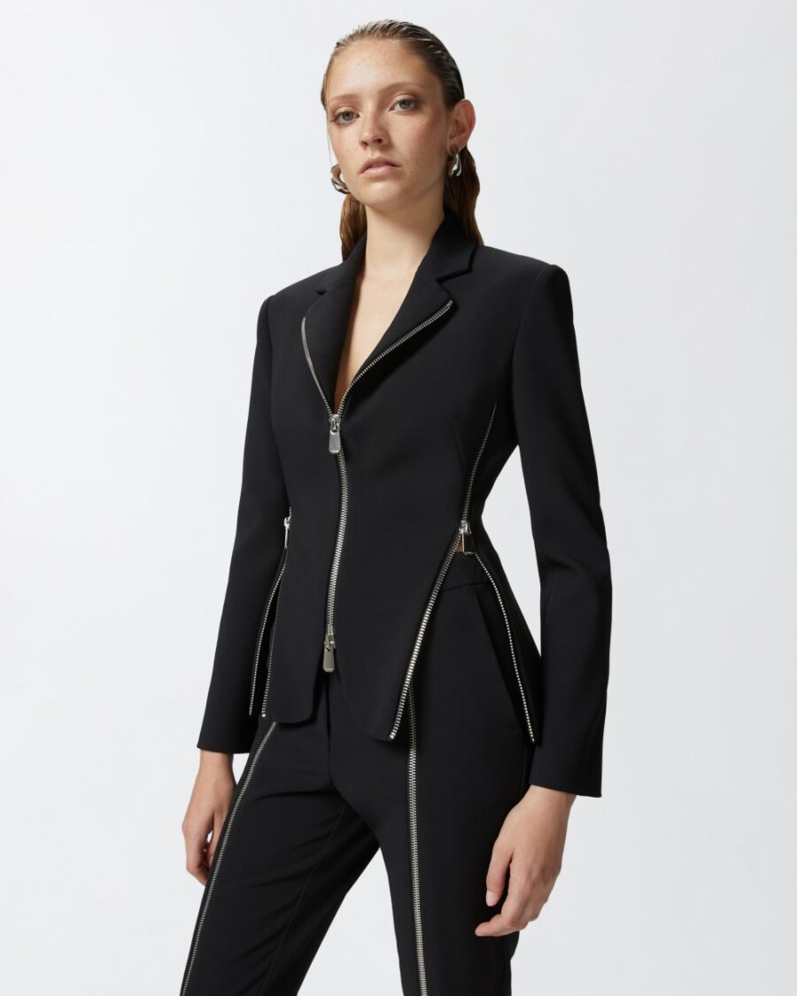 Giacca in tessuto crêpe con zip metalliche nero limousine