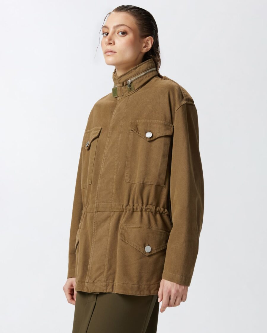 Giacca overshirt utility in cotone verde oliva scuro