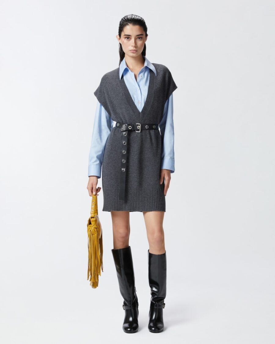 Gilet in maglia di misto cachemire grigio  e  corvo