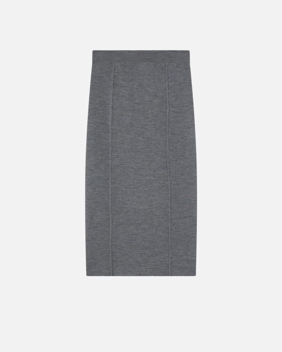 Gonna a matita in maglia di lana grigio folklore