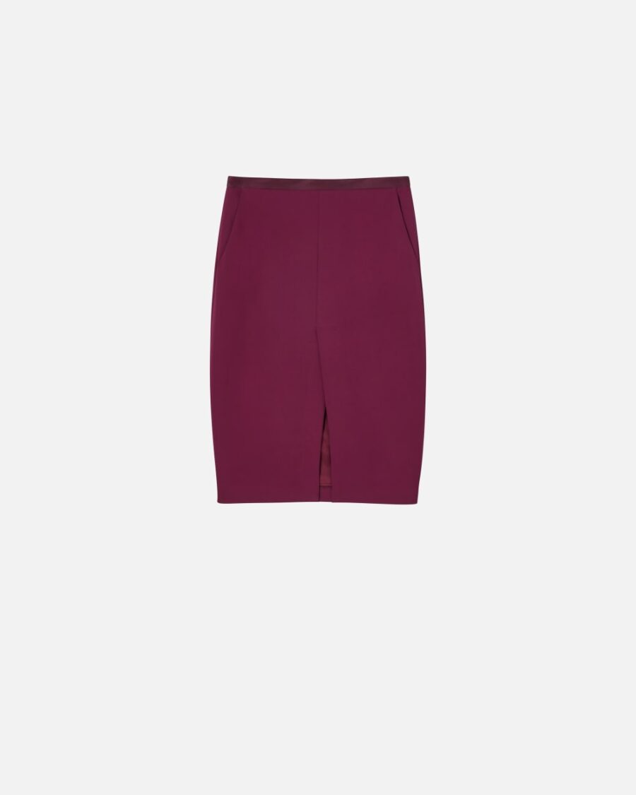 Slim-fit technical cady skirt vino d'uva