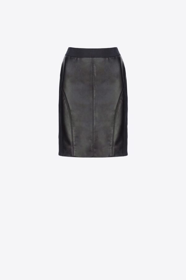 Gonna bimateriale in pelle nero limousine
