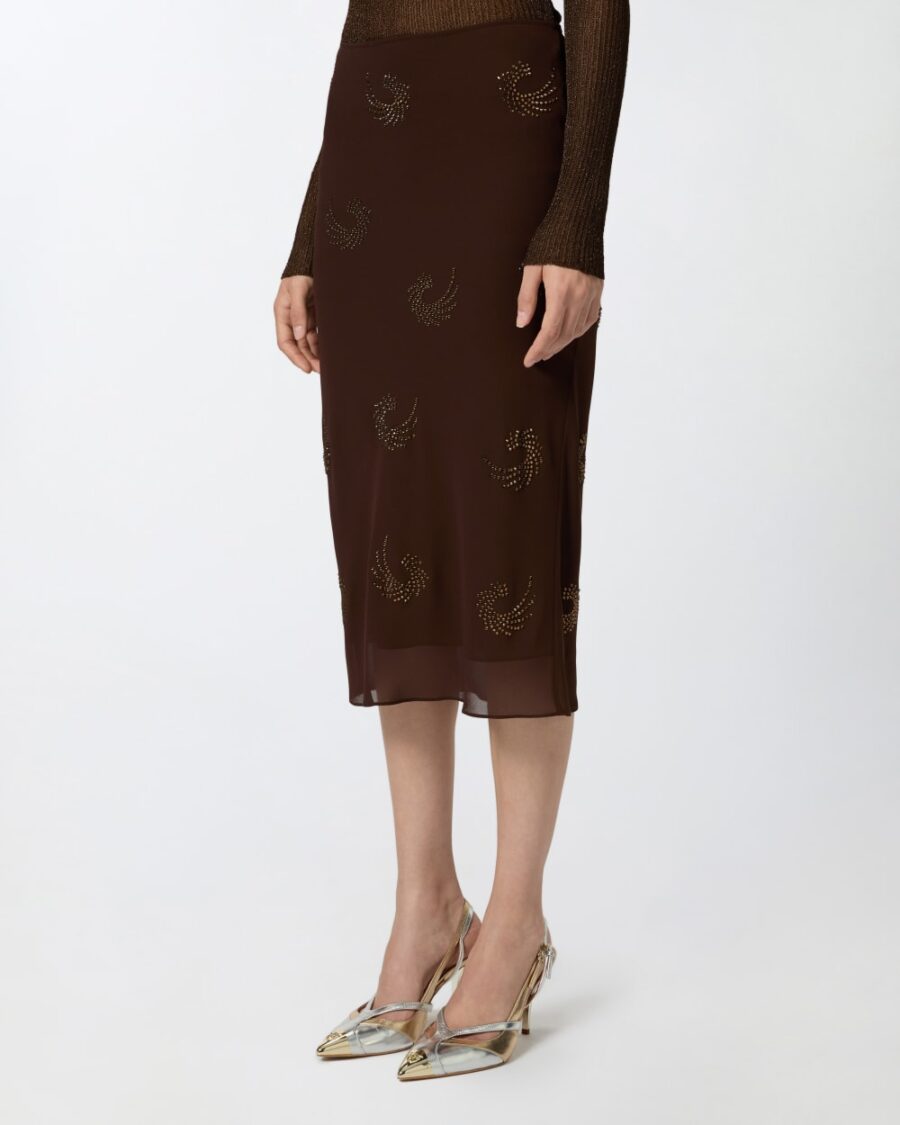 Gonna in georgette con vortici strass - immagine 4