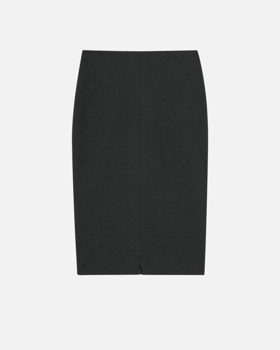 Gonna longuette con spacco e zip grigio  e  corvo