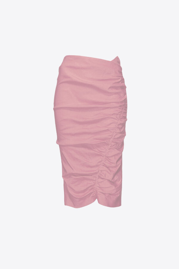 Gonna longuette in lino rosa fumo orchidea