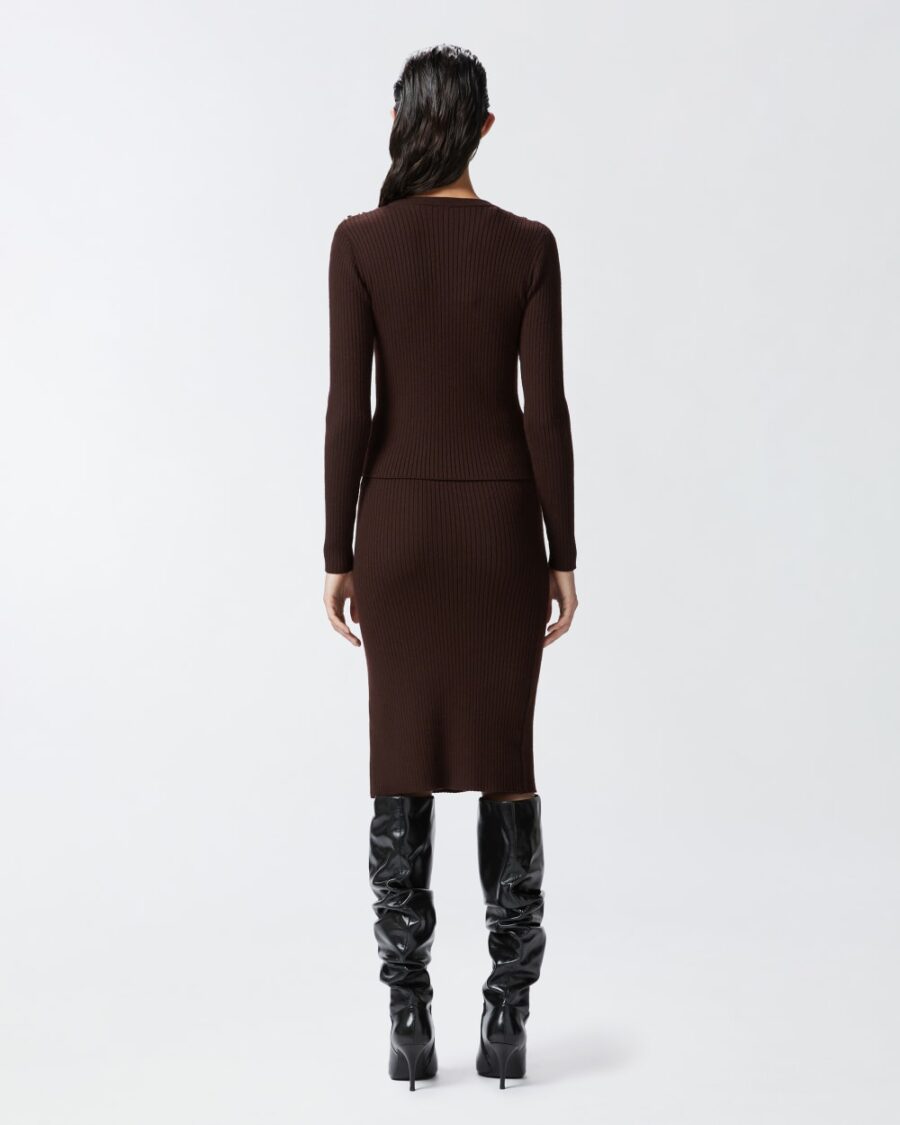 Gonna longuette in maglia a costine con bottoni - immagine 5
