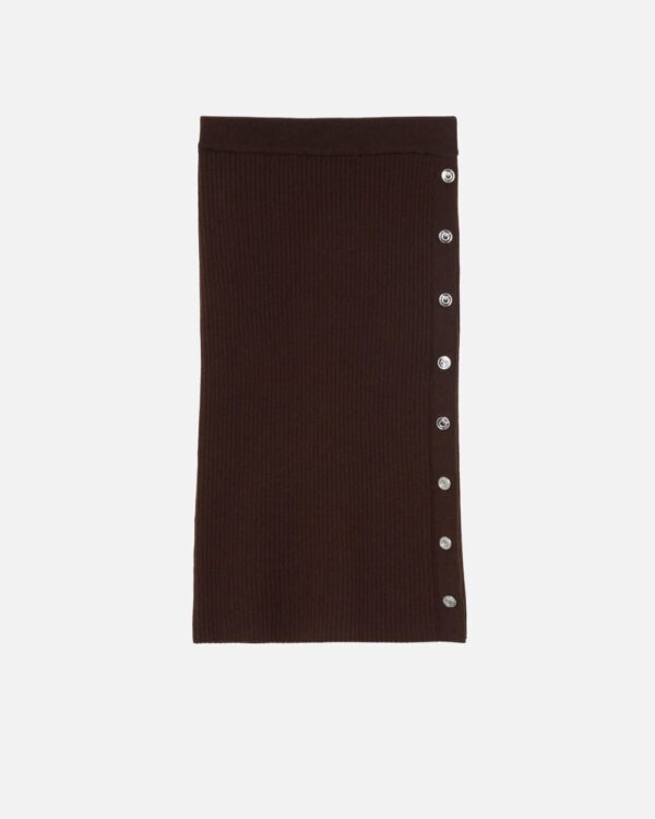 Ribbed calf-length skirt with buttons marrone