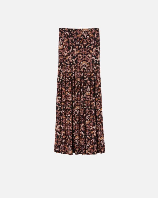 Gonna lunga in jersey a fiori mult.marrone e beige