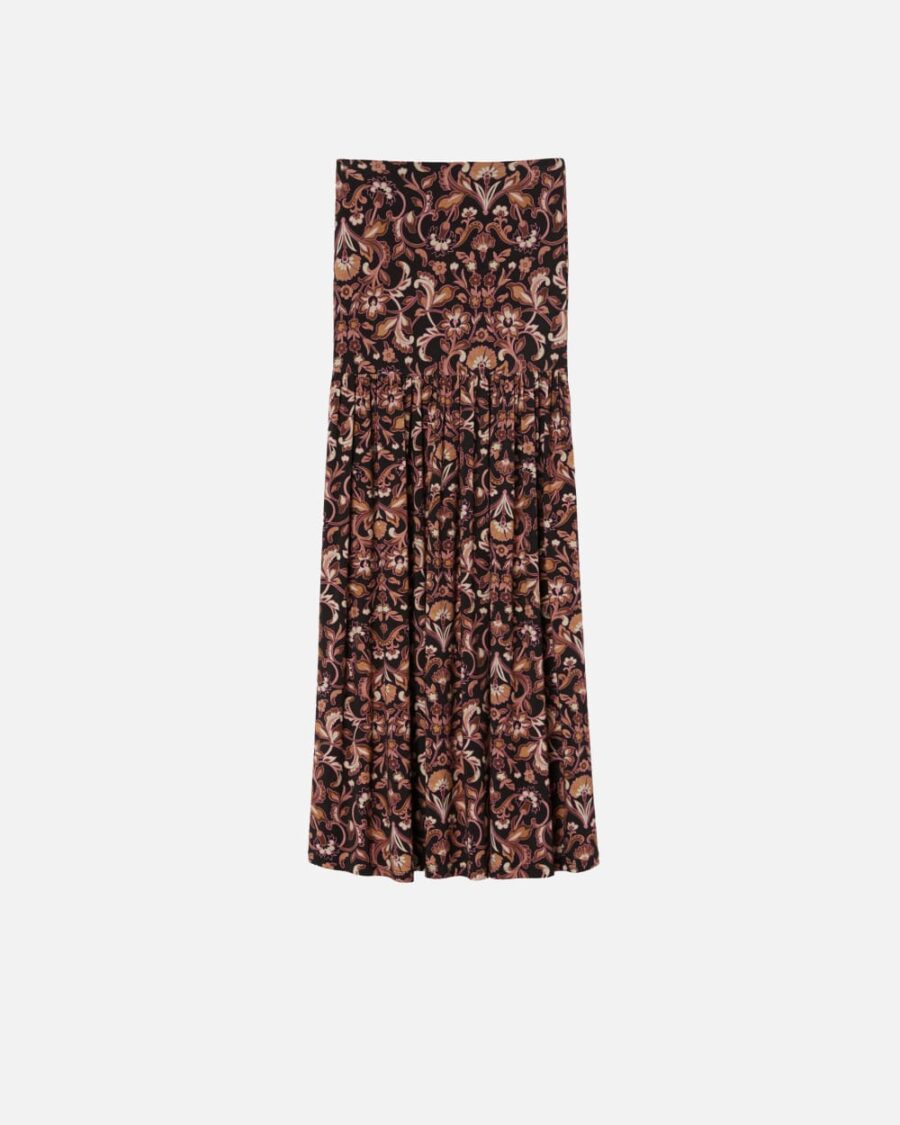 Long floral jersey skirt mult.marrone e beige