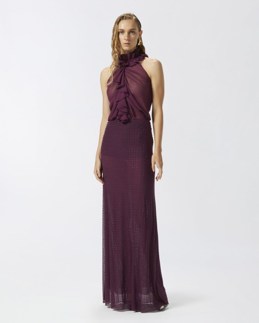 Gonna lunga in tulle full strass vino d'uva