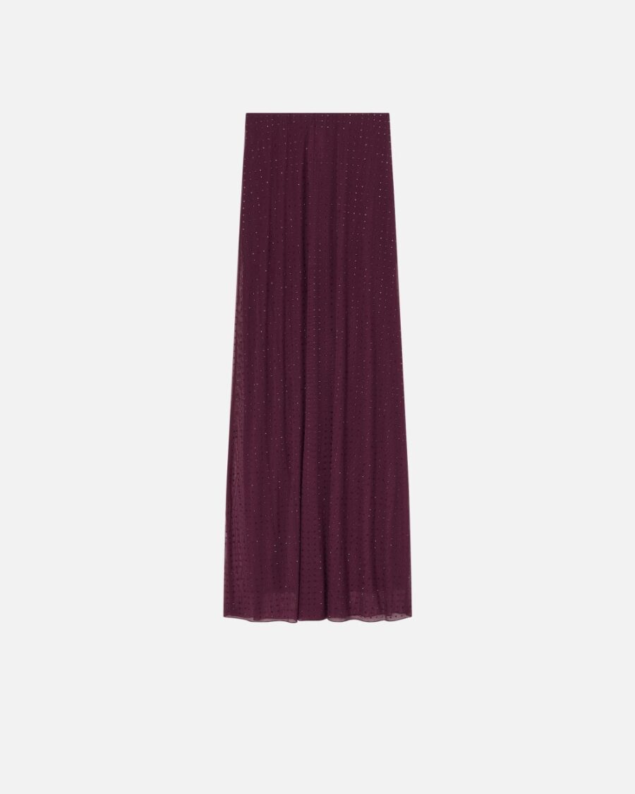 Fully rhinestoned long tulle skirt vino d'uva