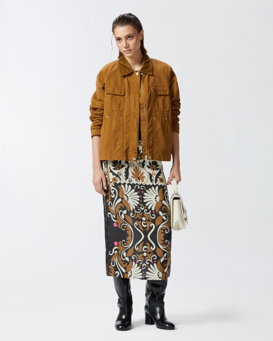 Gonna lunga stampa floreale con spacco mult.marrone e beige