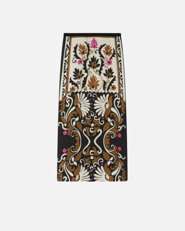 Gonna lunga stampa floreale con spacco mult.marrone e beige