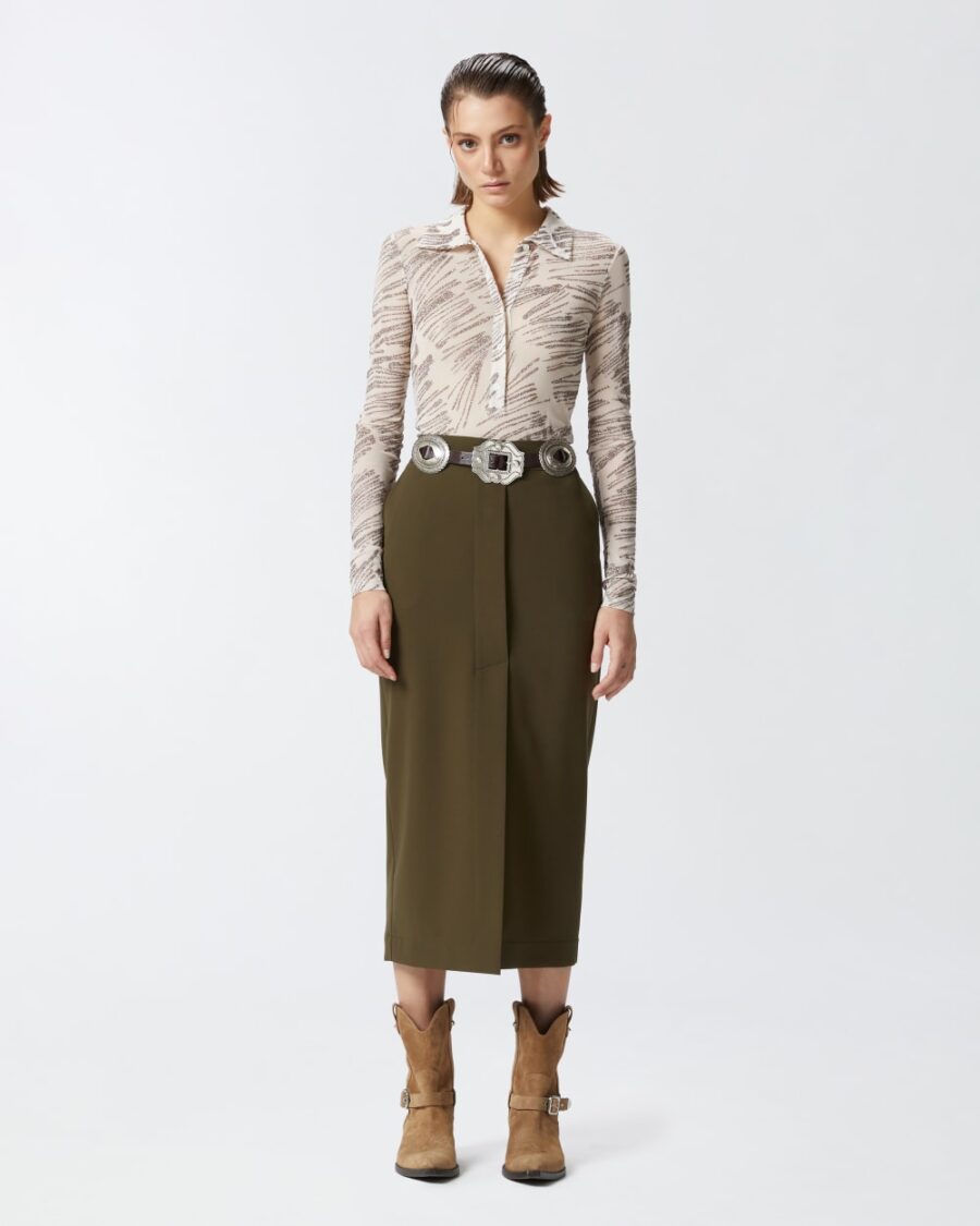 Gonna lunga utility tessuto fluido verde e amazzonia