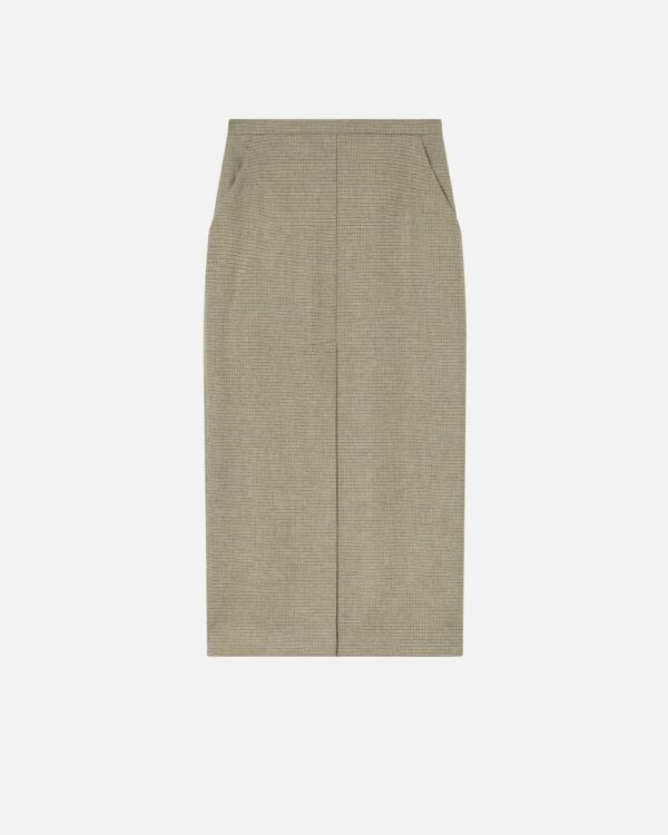 Gonna midi a quadretti con spacco davanti mul cammello e verde