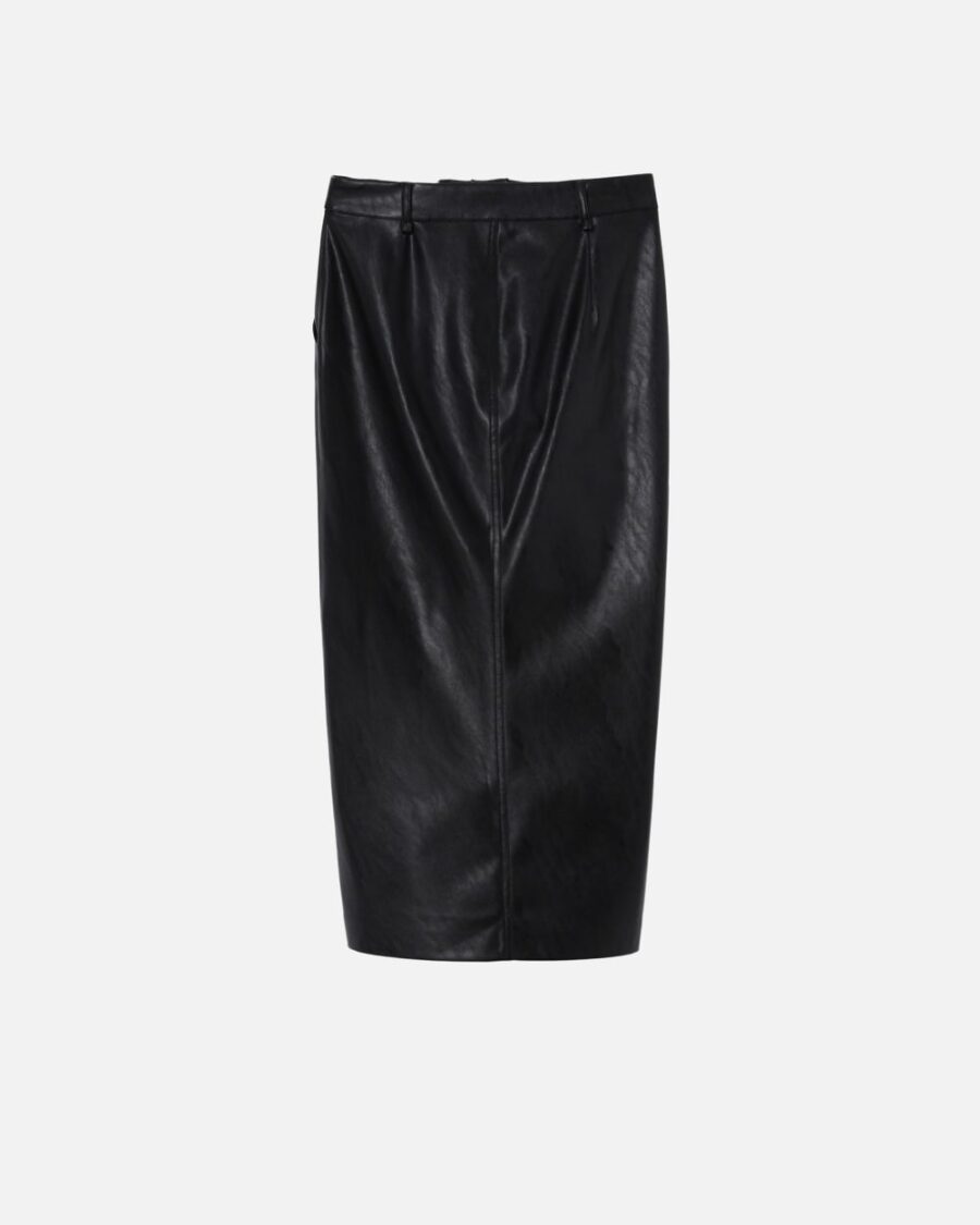 Leather-effect midi skirt with slit at the hem - Image 2