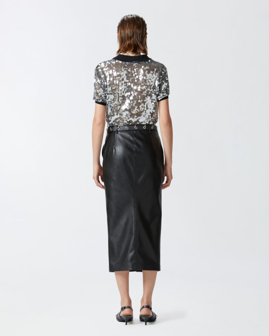Leather-effect midi skirt with slit at the hem - Image 6