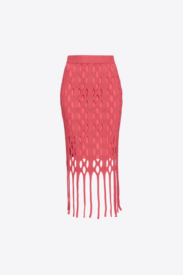 Gonna midi effetto rete con frange rosa tinta