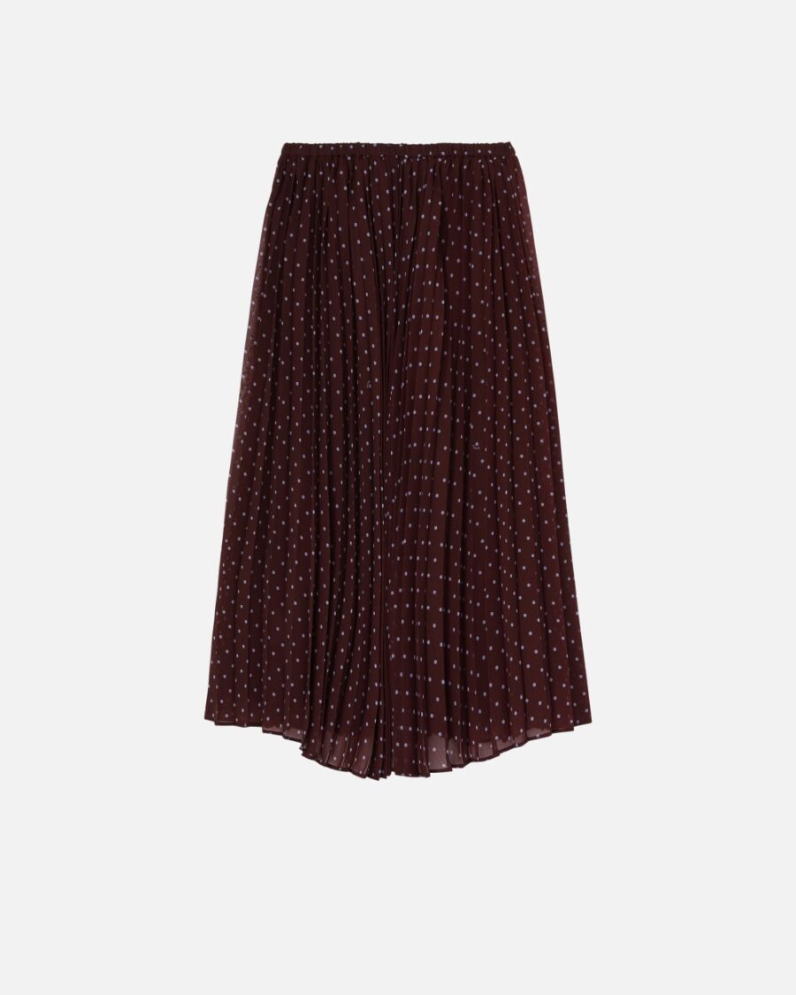 Gonna midi in chiffon a stampa pois bordeaux e azzurro