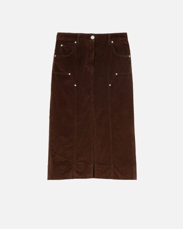 Corduroy midi skirt with slit marrone castano