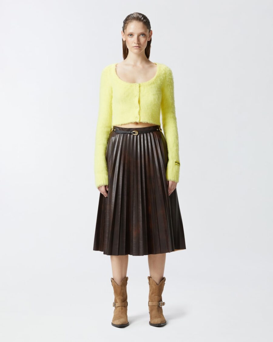 Gonna midi plissettata in similpelle  marrone e cuoio