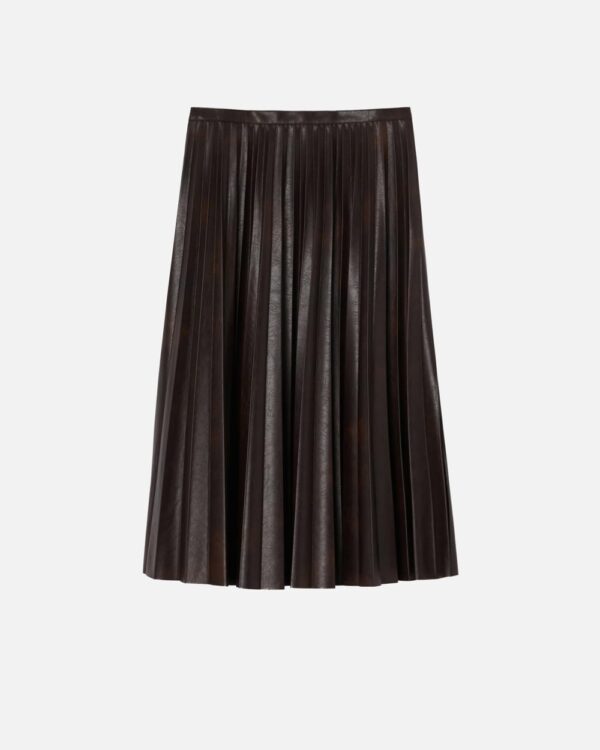 Gonna midi plissettata in similpelle  marrone e cuoio