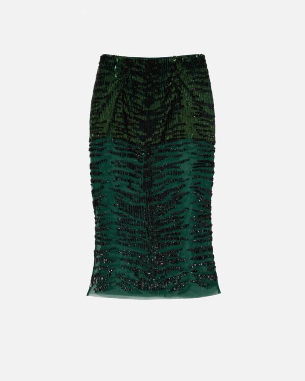 Gonna pencil ricamata con paillettes zebra