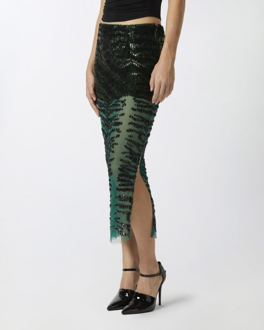 Gonna pencil ricamata con paillettes zebra - immagine 4