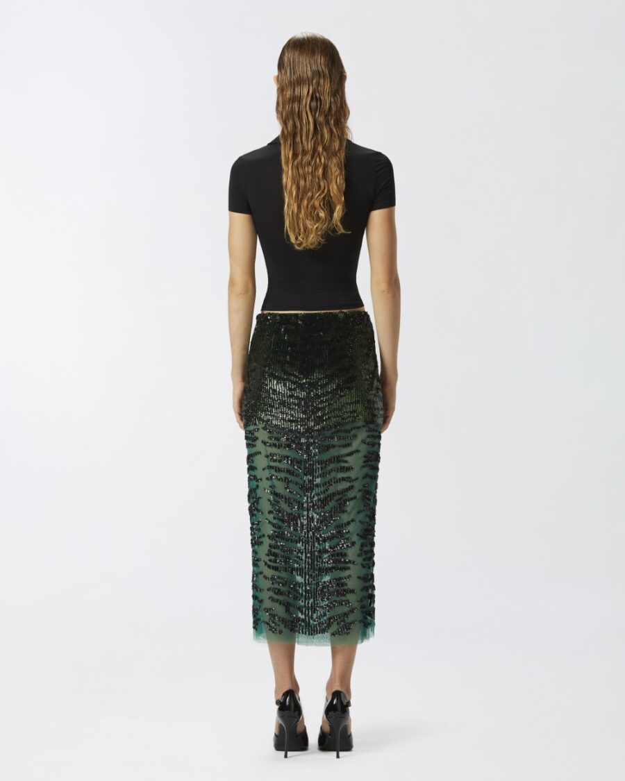 Gonna pencil ricamata con paillettes zebra - immagine 5