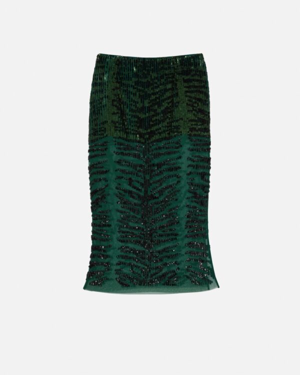 Pencil skirt with zebra-effect sequin embroidery verde e nero