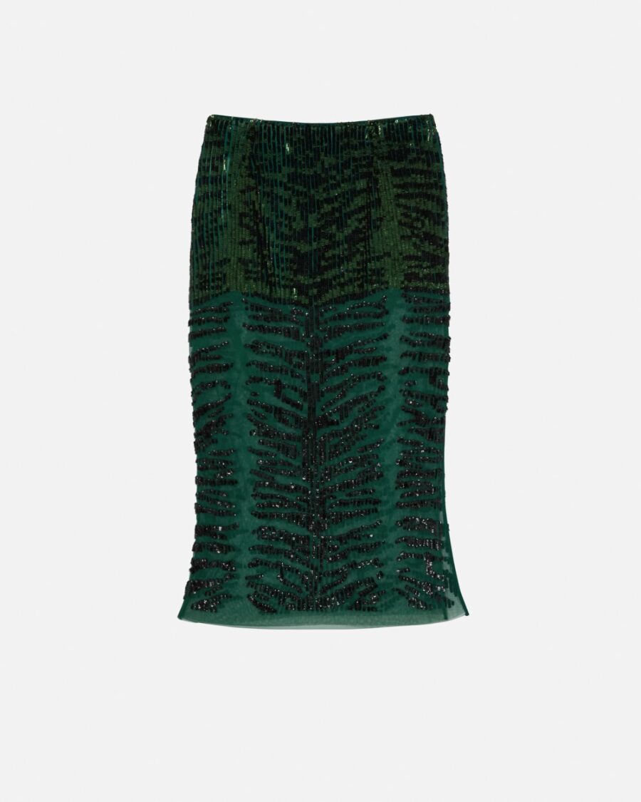 Pencil skirt with zebra-effect sequin embroidery verde e nero