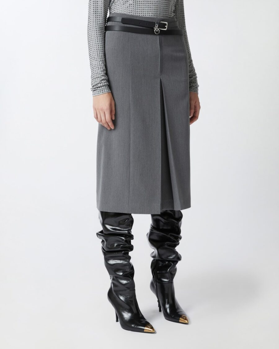 Gonna sartoriale midi con piega e spacco - immagine 4