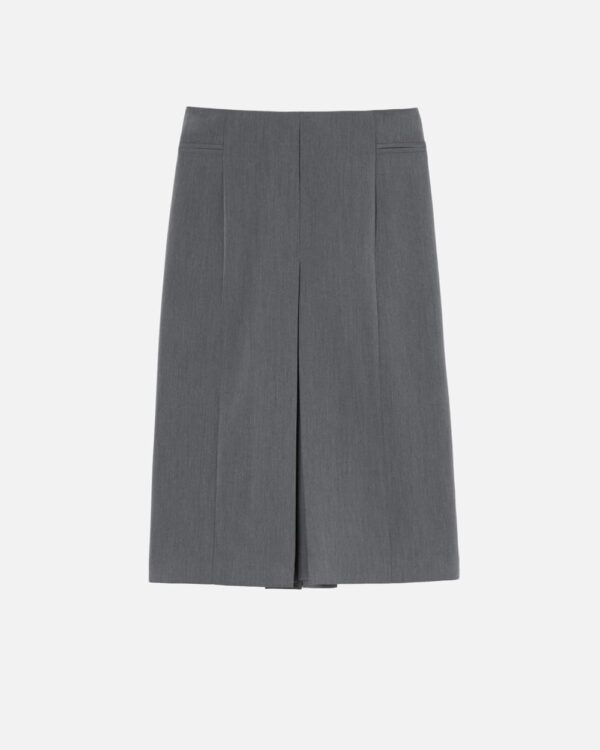 Gonna sartoriale midi con piega e spacco grigio excalibur