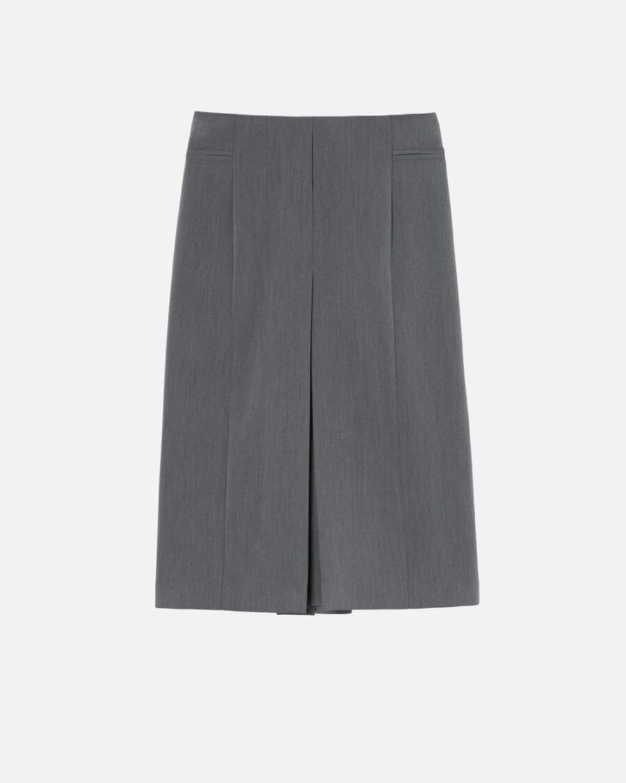 Gonna sartoriale midi con piega e spacco grigio excalibur