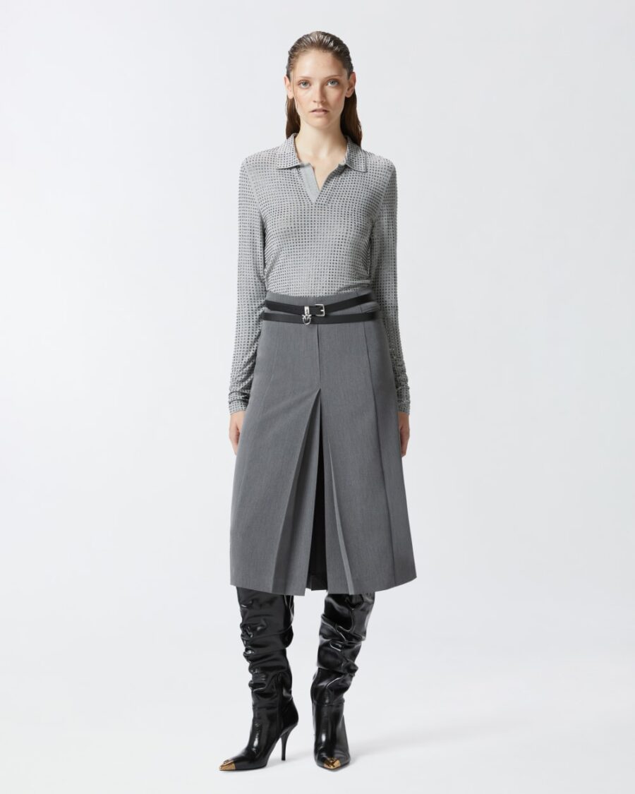 Gonna sartoriale midi con piega e spacco grigio excalibur