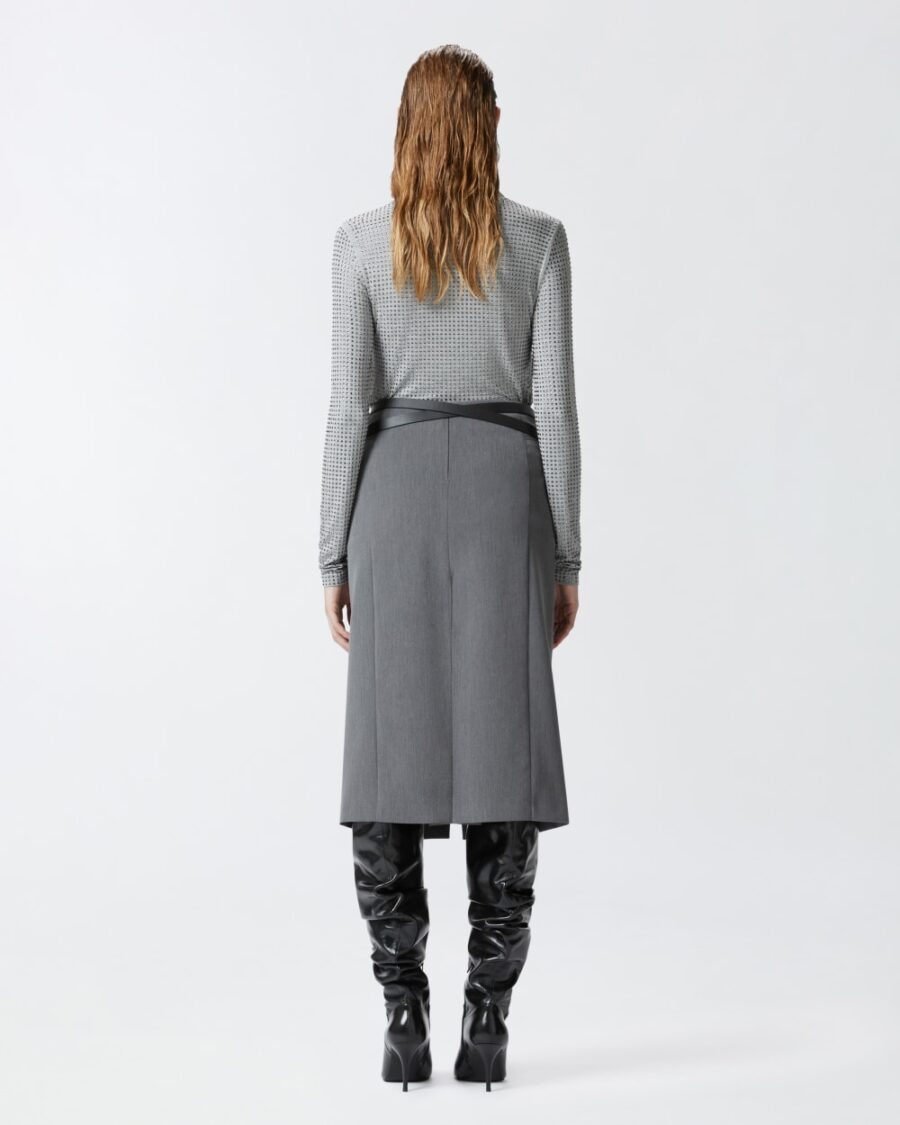Gonna sartoriale midi con piega e spacco - immagine 5