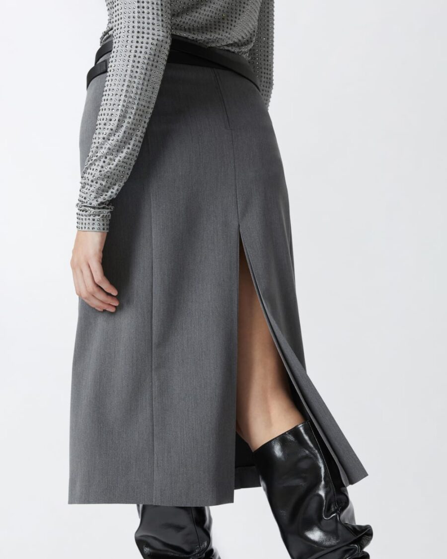 Gonna sartoriale midi con piega e spacco - immagine 6