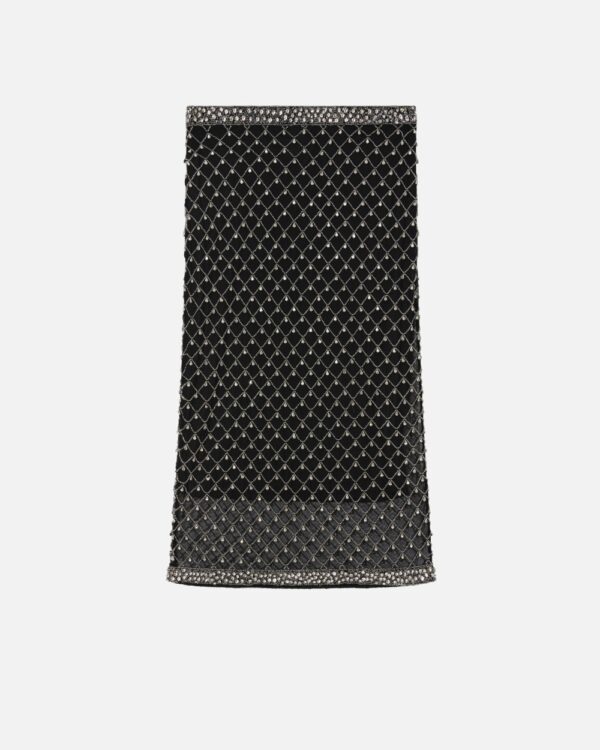 Gonna tulle ricamo cristalli nero e crystal