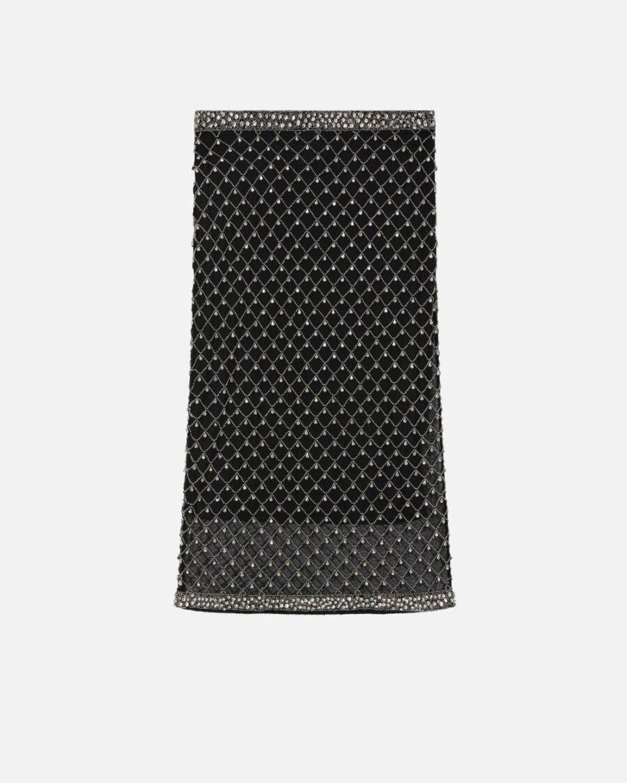 Gonna tulle ricamo cristalli nero e crystal