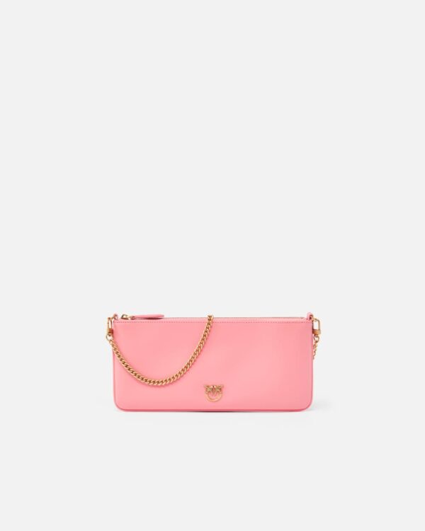 Horizontal Flat Bag in pelle fiore di pesco e antique gold