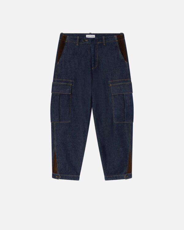 Dark blue cargo jeans with maxi pockets lavaggio rinse blu scuro