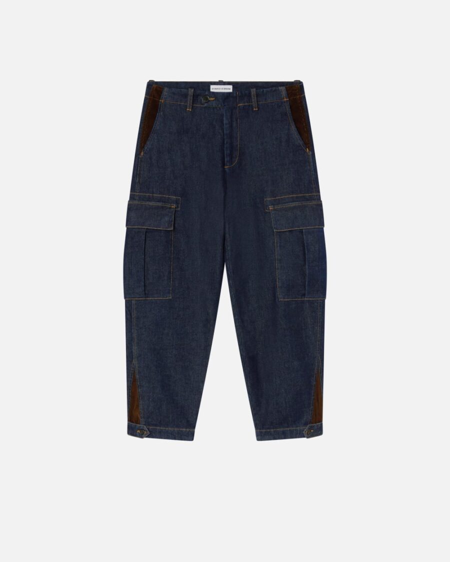 Jeans cargo blu scuro con maxi tasche lavaggio rinse blu scuro