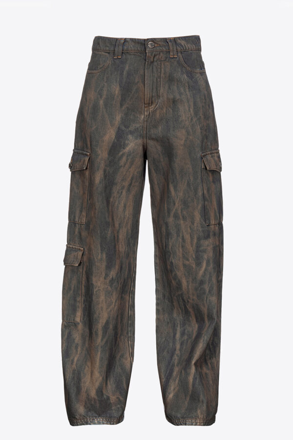 Jeans cargo denim bleached multi.nero e bruciato