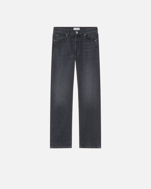 Jeans dritti in denim grigio scuro lavaggio vintage grigio scuro