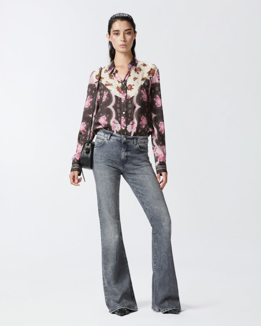 Jeans in denim grigio svasati lavaggio vintage grey
