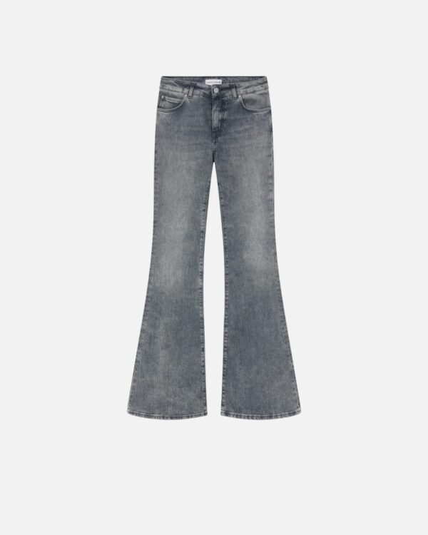 Flared grey denim jeans lavaggio vintage grey