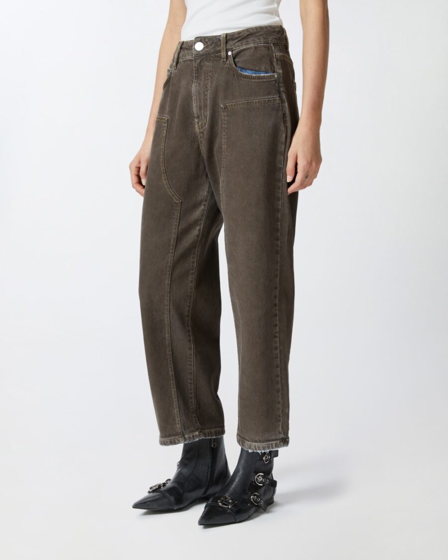 Jeans larghi in denim spray marrone - immagine 4